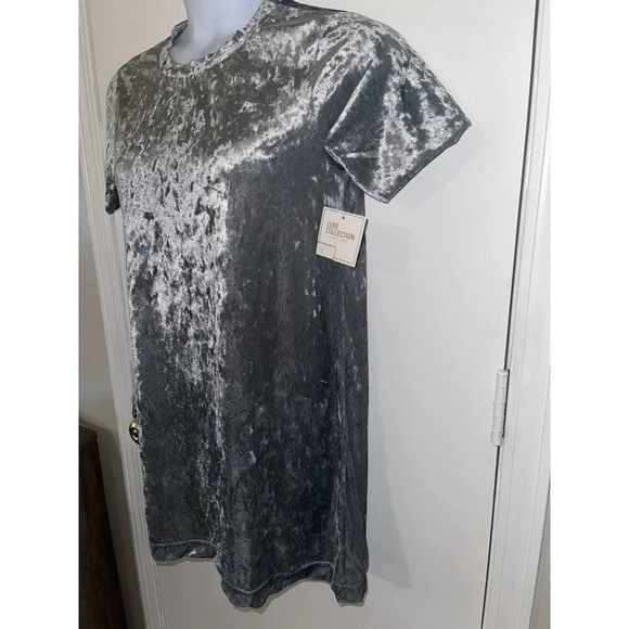 Crushed Velvet Gray Dress – Medium, Chic & Stretchy#0278 - Picture 2 of 8